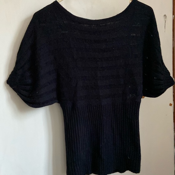 Dots black knit boat neck sweater S top horizontal design bottom vertical - Picture 1 of 5